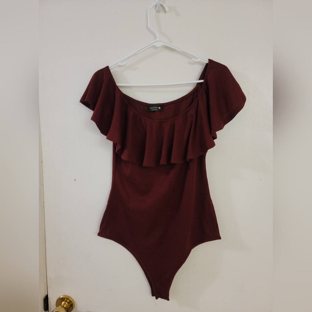 Maroon Ruffled Bodysuit